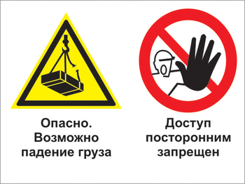 Кз 32 опасно - возможно падение груза. доступ посторонним запрещен. (пленка, 600х400 мм) - Знаки безопасности - Комбинированные знаки безопасности - магазин "Охрана труда и Техника безопасности"