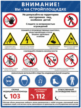 ПС-69 ВНИМАНИЕ! ВЫ НА СТРОЙПЛОЩАДКЕ (пластик, 400х600мм) - Плакаты - Строительство - магазин "Охрана труда и Техника безопасности"